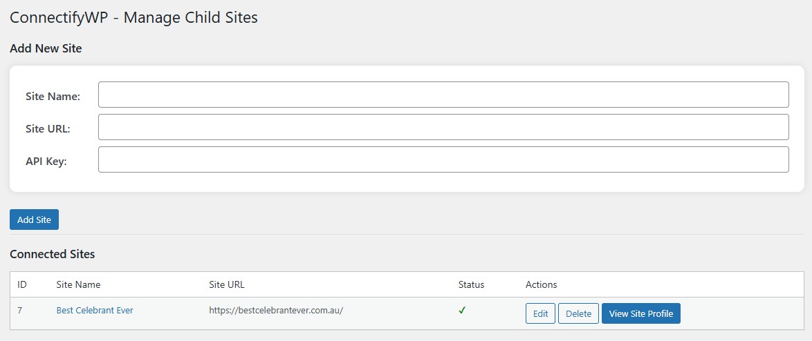 Add New Site - Manage Sites